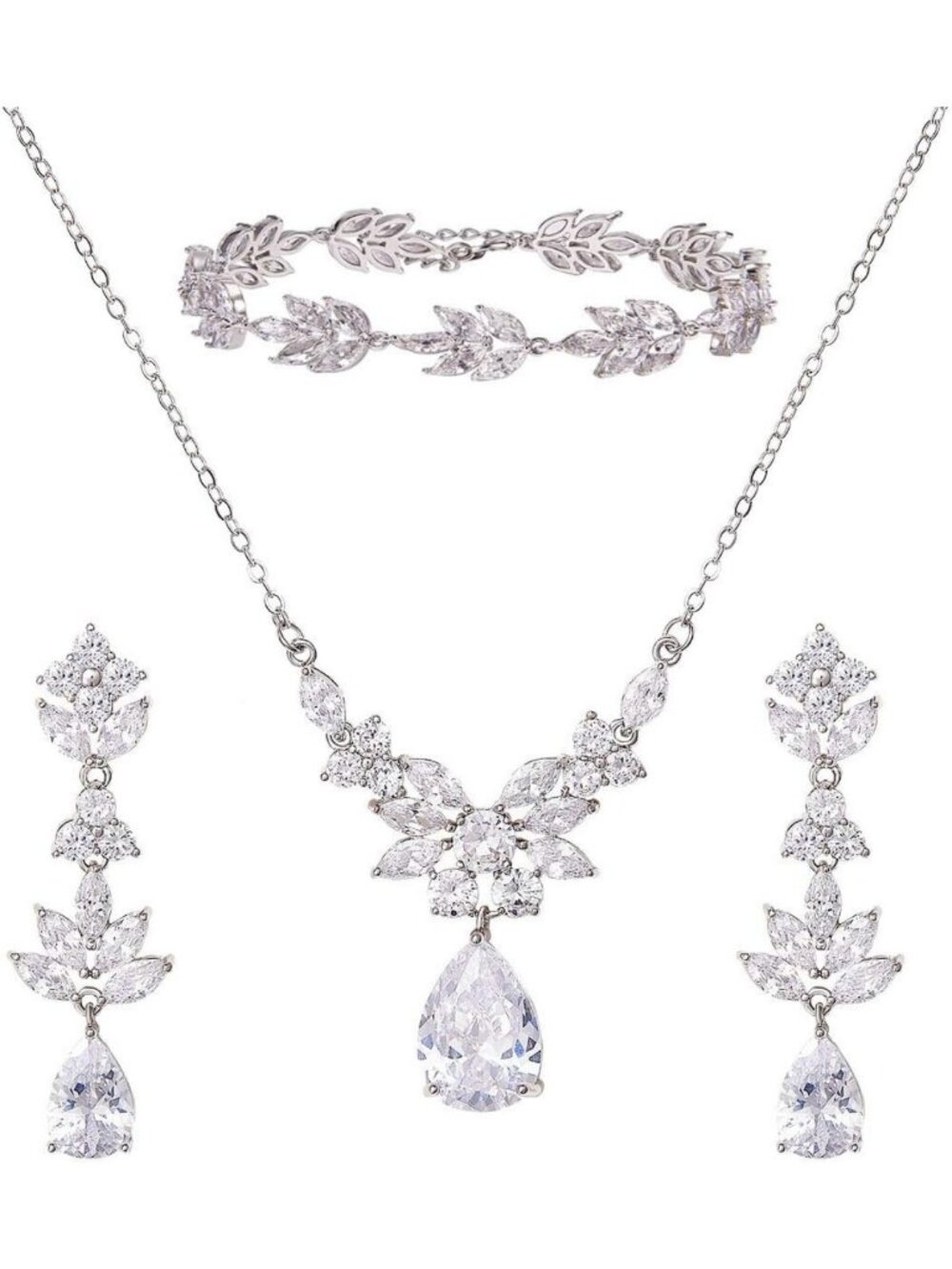 Elegant Teardrop Bridal Jewelry Set - Crystal Rhinestone Necklace & Earrings for